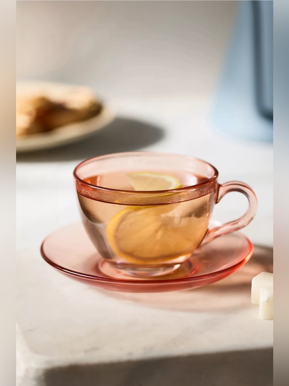 RARE! New Anthropologie Alice Glass Teacup & Saucer Set, Pink - Picture 5 of 7